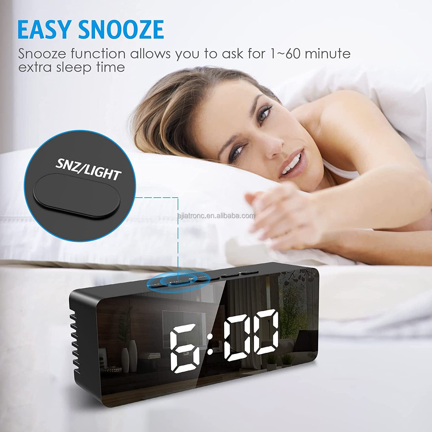 USB Cable Battery Operate Digital LED Mirror Alarm Clock Electronic Christmas 6 Inch Speaker Modern Geometric Frank Electronic