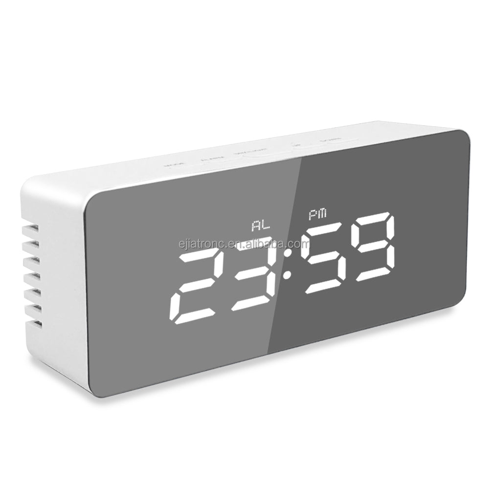 USB Cable Battery Operate Digital LED Mirror Alarm Clock Electronic Christmas 6 Inch Speaker Modern Geometric Frank Electronic