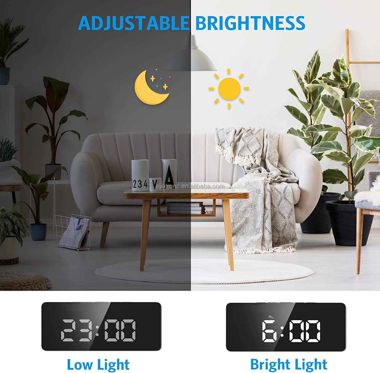 USB Cable Battery Operate Digital LED Mirror Alarm Clock Electronic Christmas 6 Inch Speaker Modern Geometric Frank Electronic