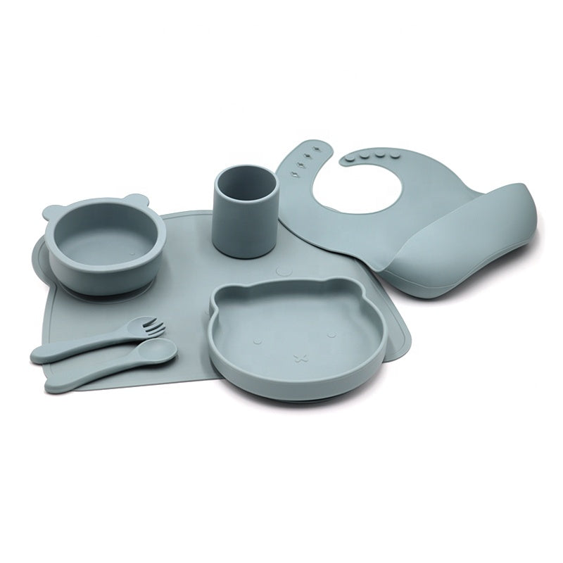 Silicone Baby Feeding Products Set Toddler Eating Utensils With Suction Base