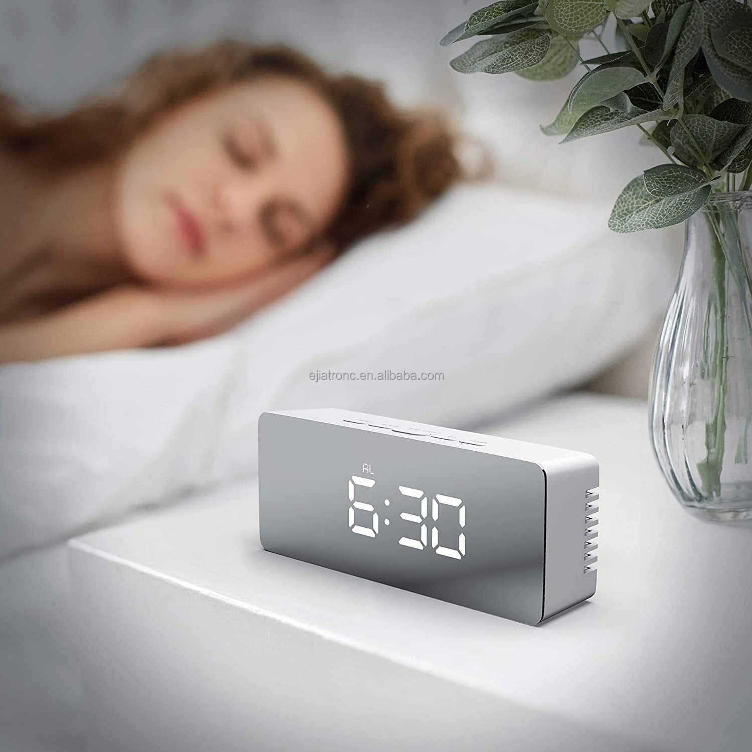 USB Cable Battery Operate Digital LED Mirror Alarm Clock Electronic Christmas 6 Inch Speaker Modern Geometric Frank Electronic