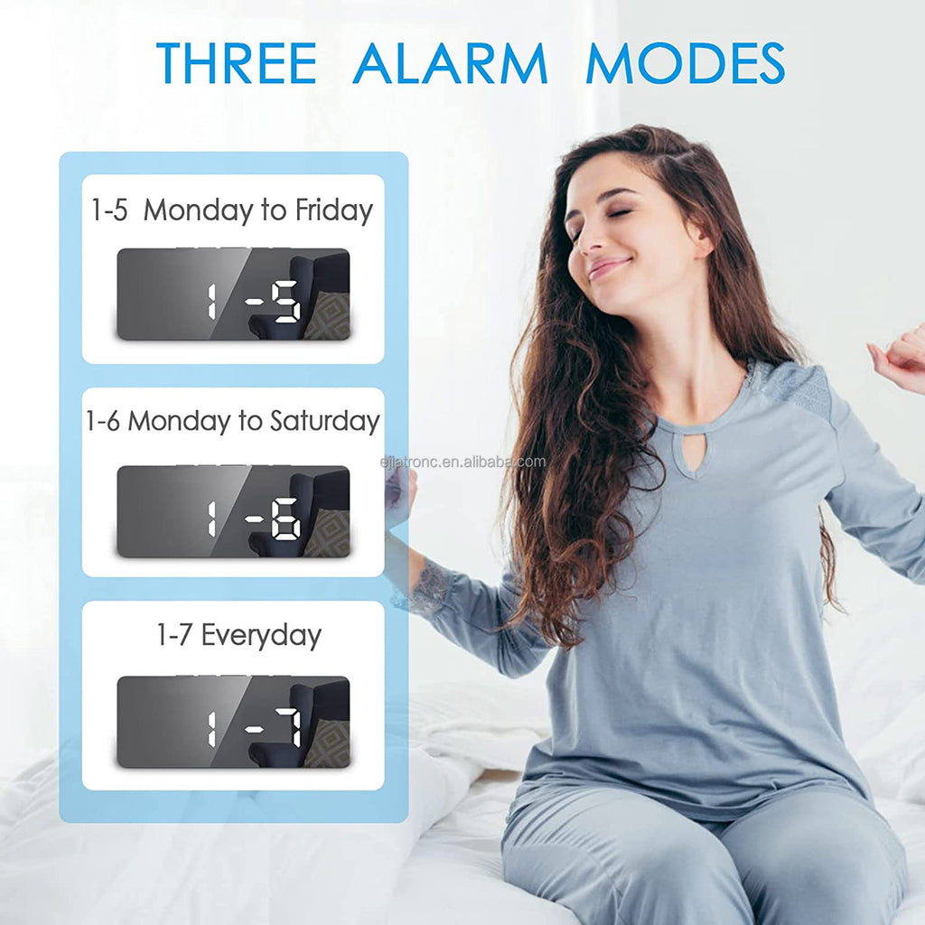 USB Cable Battery Operate Digital LED Mirror Alarm Clock Electronic Christmas 6 Inch Speaker Modern Geometric Frank Electronic