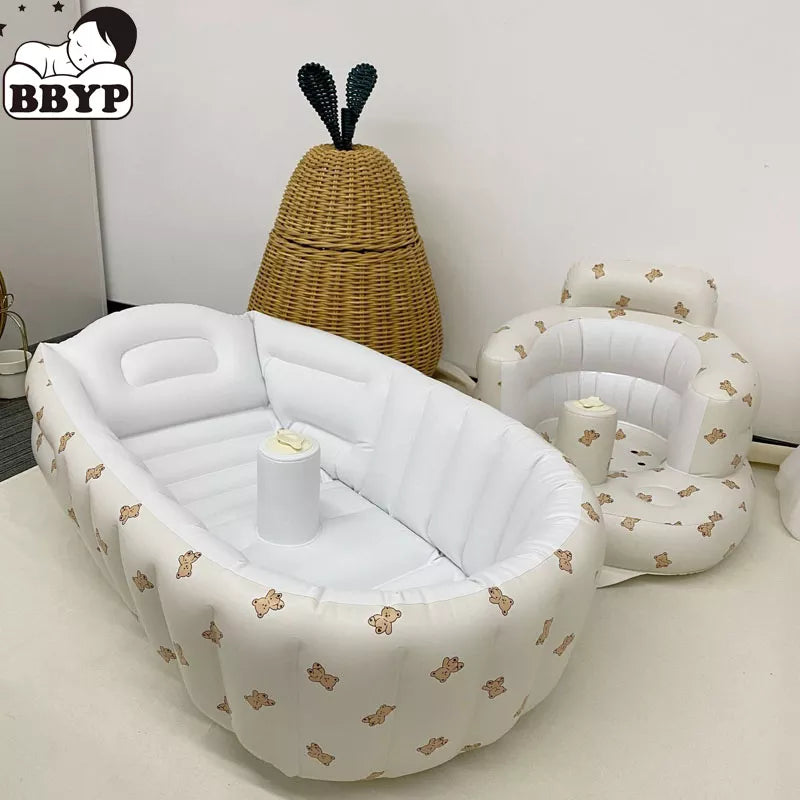 Multifunctional Baby PVC Inflatable Baby Bathtub Chair Cute Bear Foldable Baby