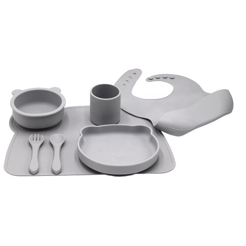 Silicone Baby Feeding Products Set Toddler Eating Utensils With Suction Base
