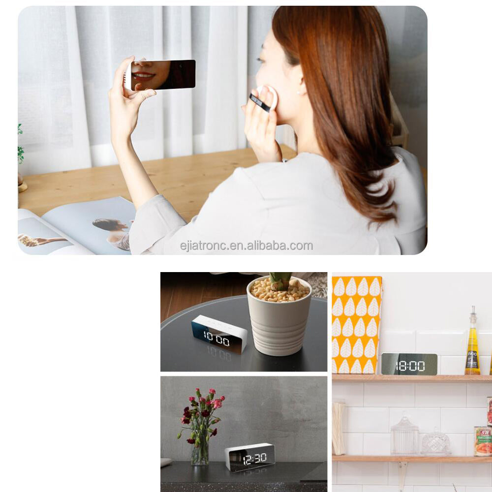 USB Cable Battery Operate Digital LED Mirror Alarm Clock Electronic Christmas 6 Inch Speaker Modern Geometric Frank Electronic