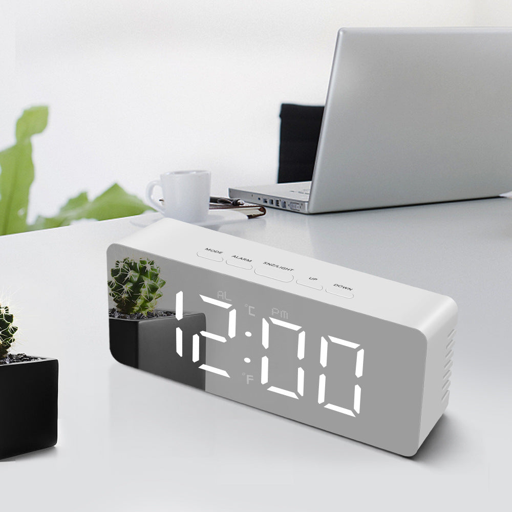 USB Cable Battery Operate Digital LED Mirror Alarm Clock Electronic Christmas 6 Inch Speaker Modern Geometric Frank Electronic