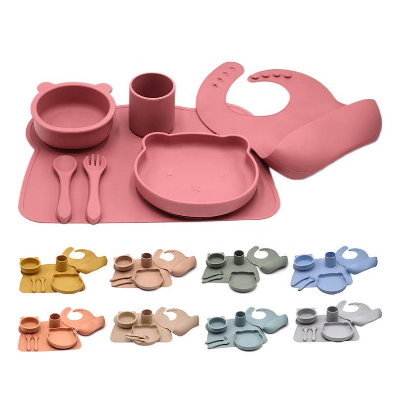 Silicone Baby Feeding Products Set Toddler Eating Utensils With Suction Base