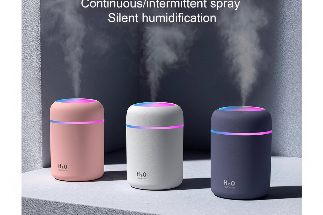 Humidifier Portable Mini Humidifiers for bedroom personal Desktop Air humifizier with Colouful Cycling Lichte,2Mist modes and auto shot-off super quite for office home car (white)