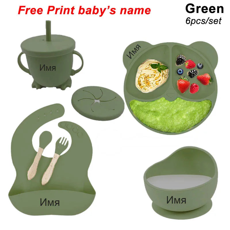 Baby Feeding Plate Sets Suction Bowl Silicone Plate for Kids 6Pcs Children T
