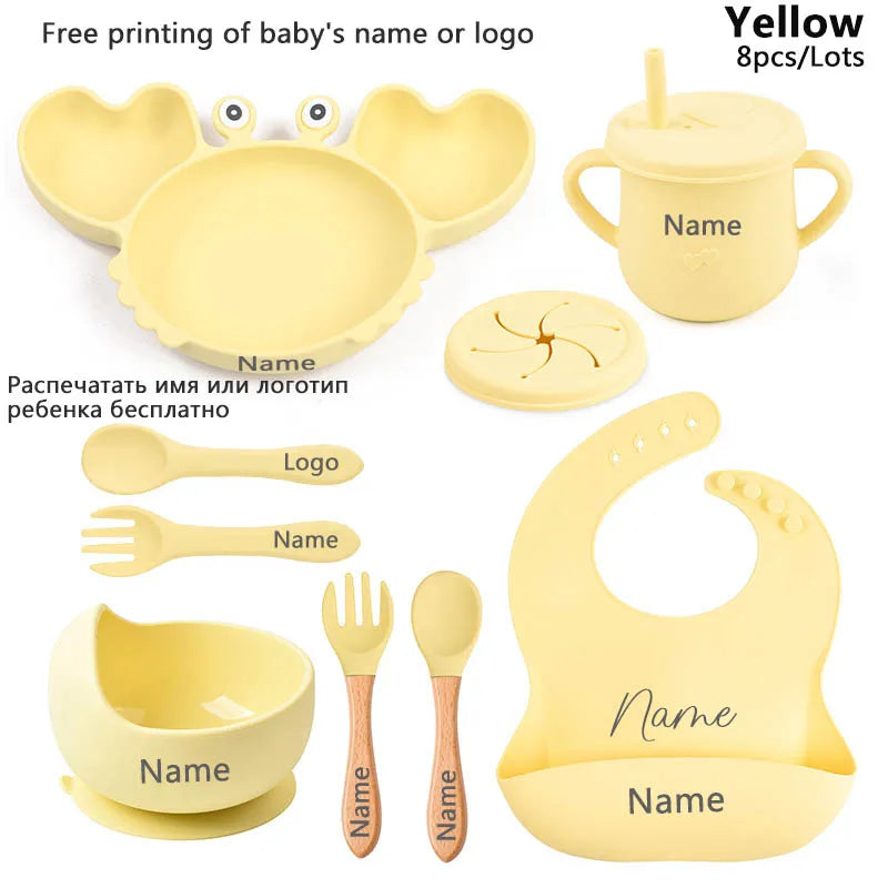 Crab Plate for Baby Silicone Tableware Suction Bowl Plate Tray Bibs Spoon