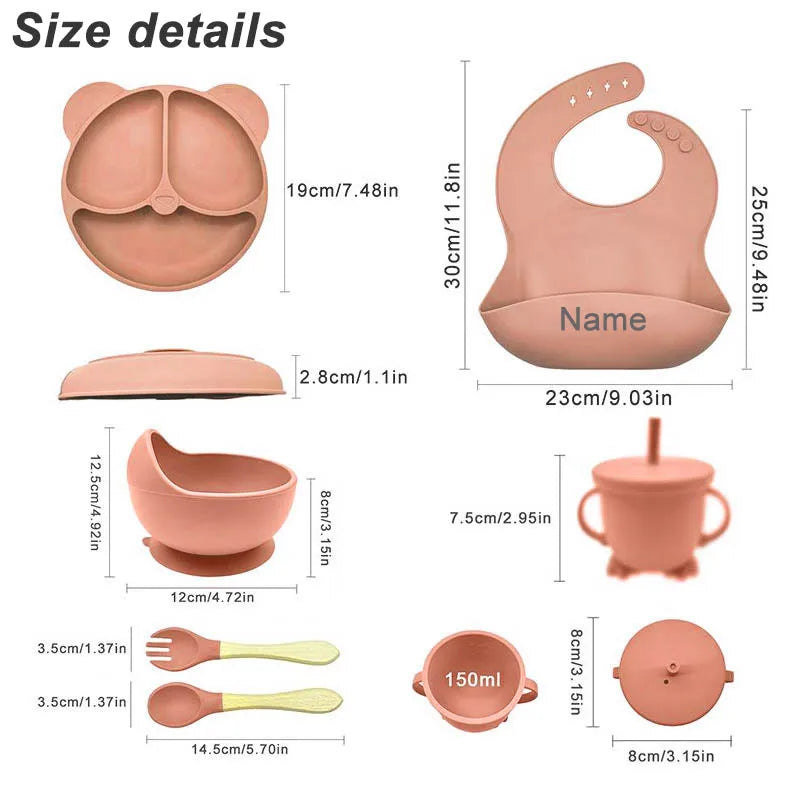 Baby Feeding Plate Sets Suction Bowl Silicone Plate for Kids 6Pcs Children T