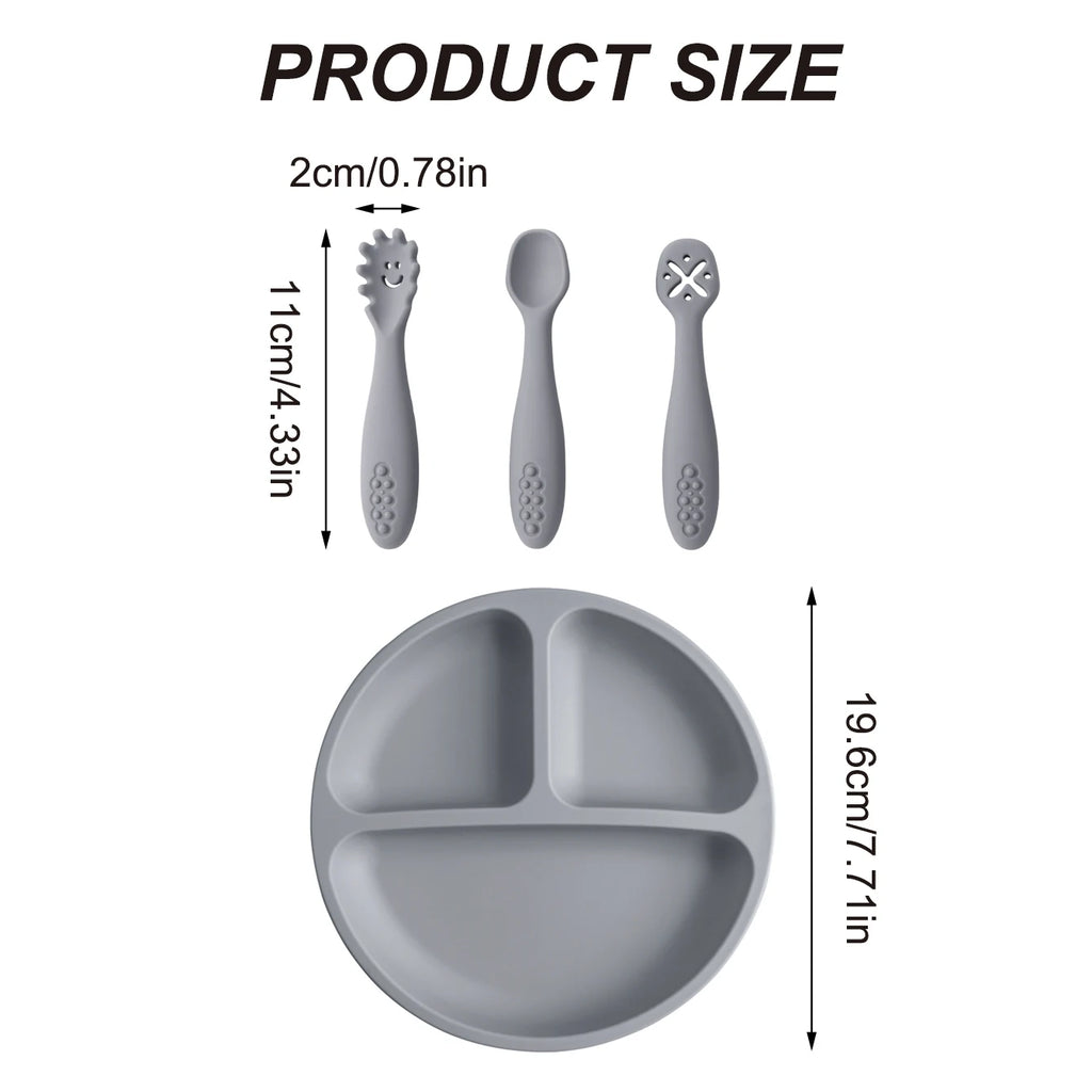 Color Kids 4PCS Silicone Baby Feeding Set BPA Free Suction Plate Training