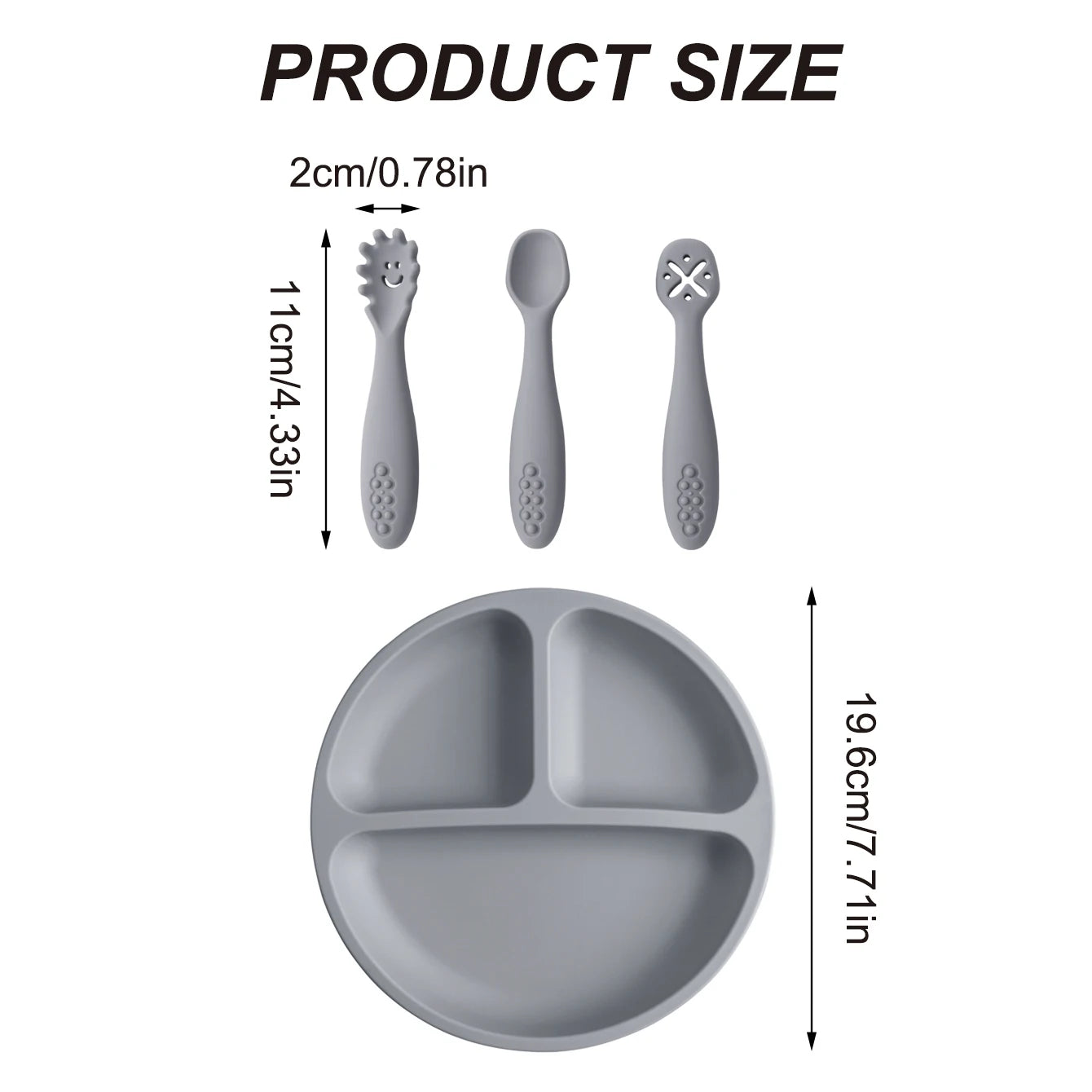 Color Kids 4PCS Silicone Baby Feeding Set BPA Free Suction Plate Training