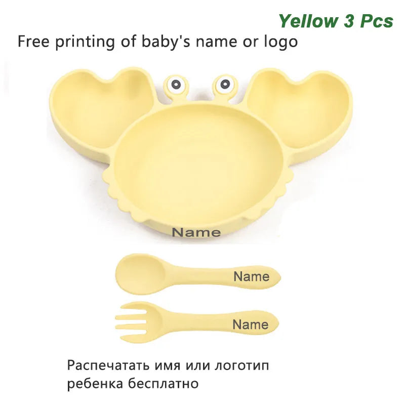 Crab Plate for Baby Silicone Tableware Suction Bowl Plate Tray Bibs Spoon