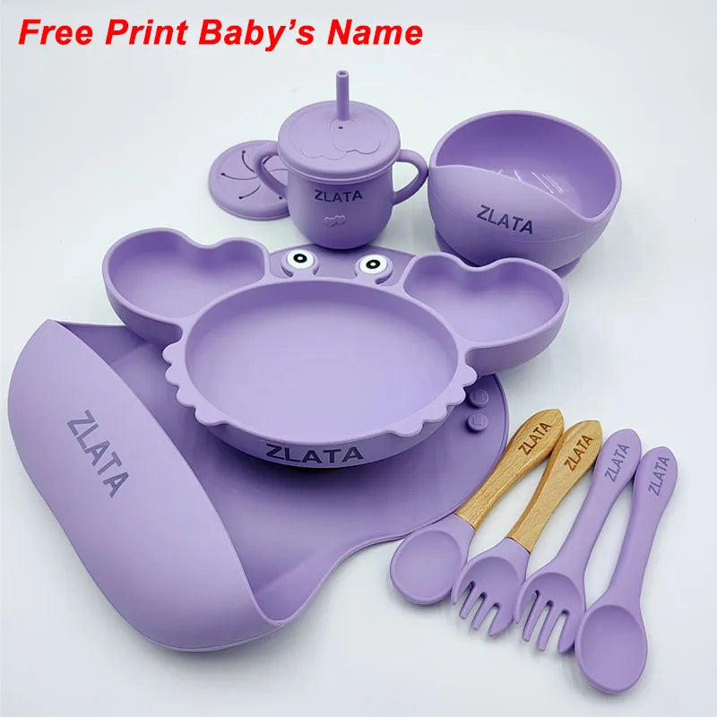 Crab Plate for Baby Silicone Tableware Suction Bowl Plate Tray Bibs Spoon