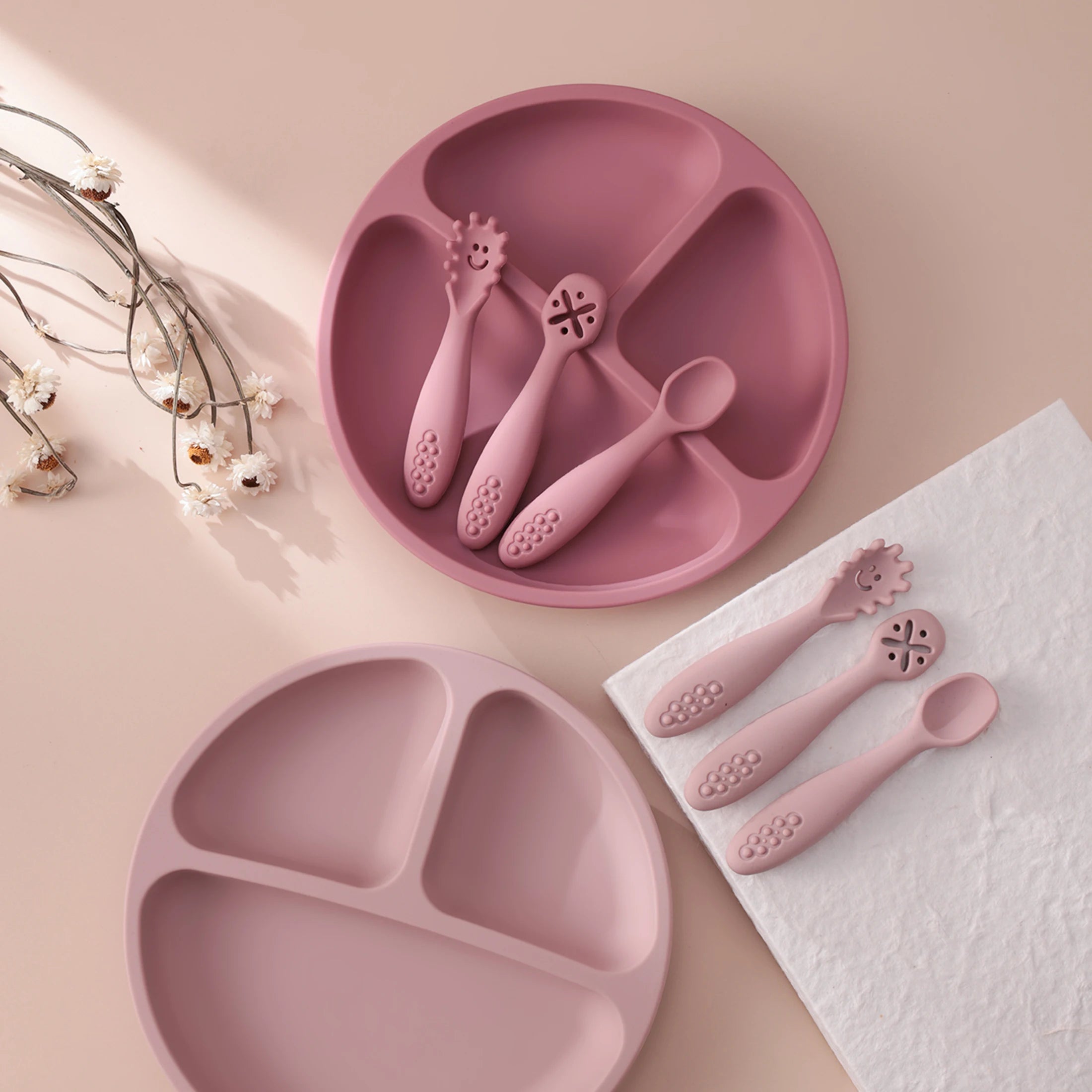 Color Kids 4PCS Silicone Baby Feeding Set BPA Free Suction Plate Training