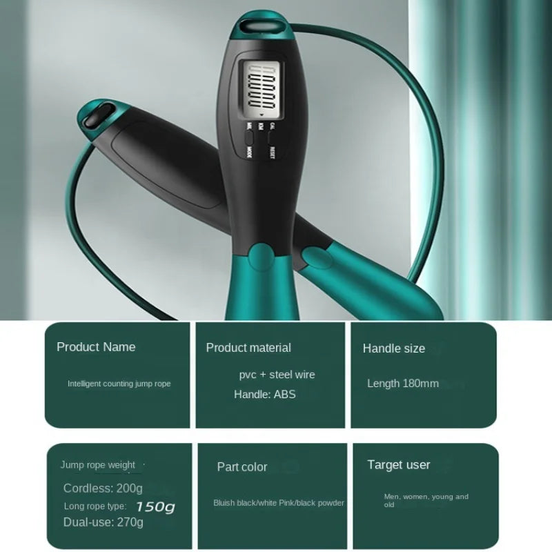 Cordless Electronic Jumping Rope Counting Speed Skipping Counter Gym Fitness