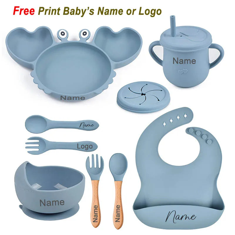 Crab Plate for Baby Silicone Tableware Suction Bowl Plate Tray Bibs Spoon
