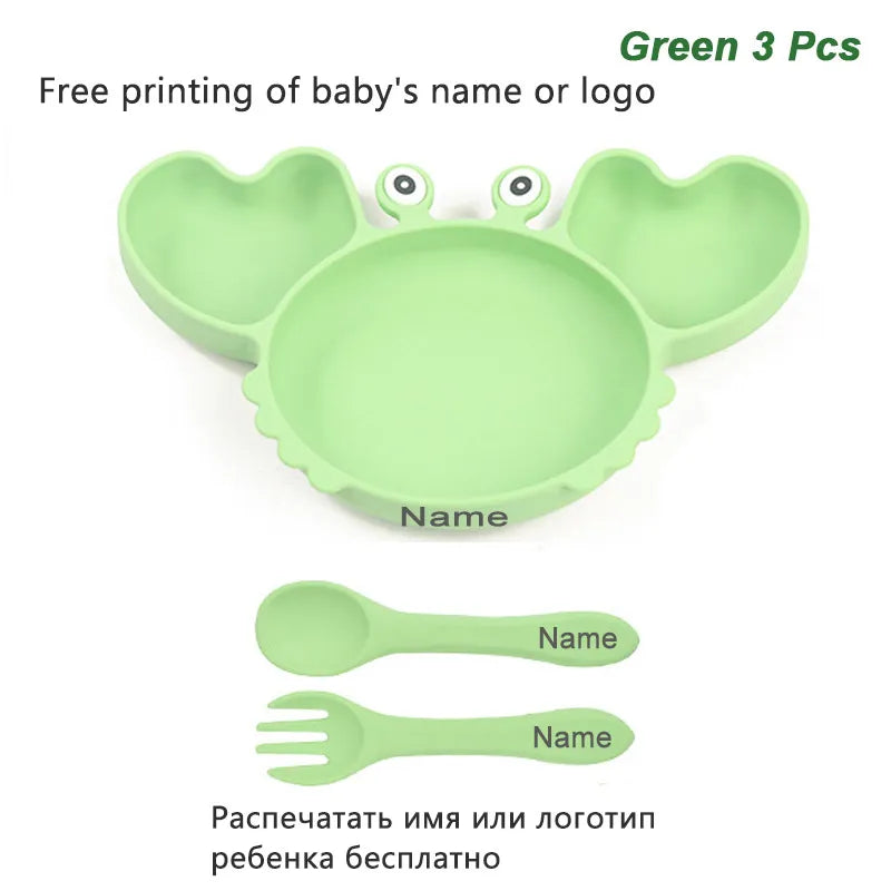 Crab Plate for Baby Silicone Tableware Suction Bowl Plate Tray Bibs Spoon