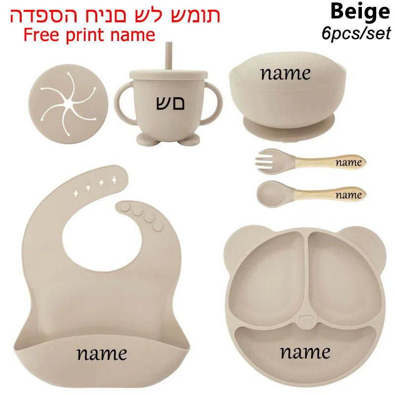 Baby Feeding Plate Sets Suction Bowl Silicone Plate for Kids 6Pcs Children T
