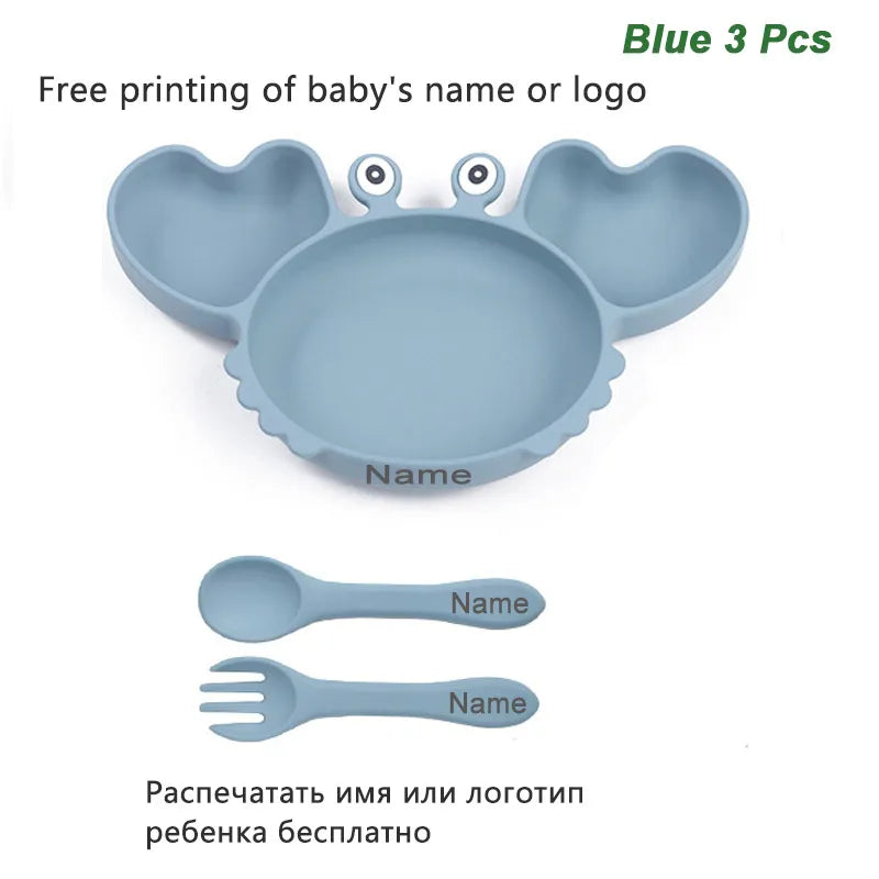 Crab Plate for Baby Silicone Tableware Suction Bowl Plate Tray Bibs Spoon