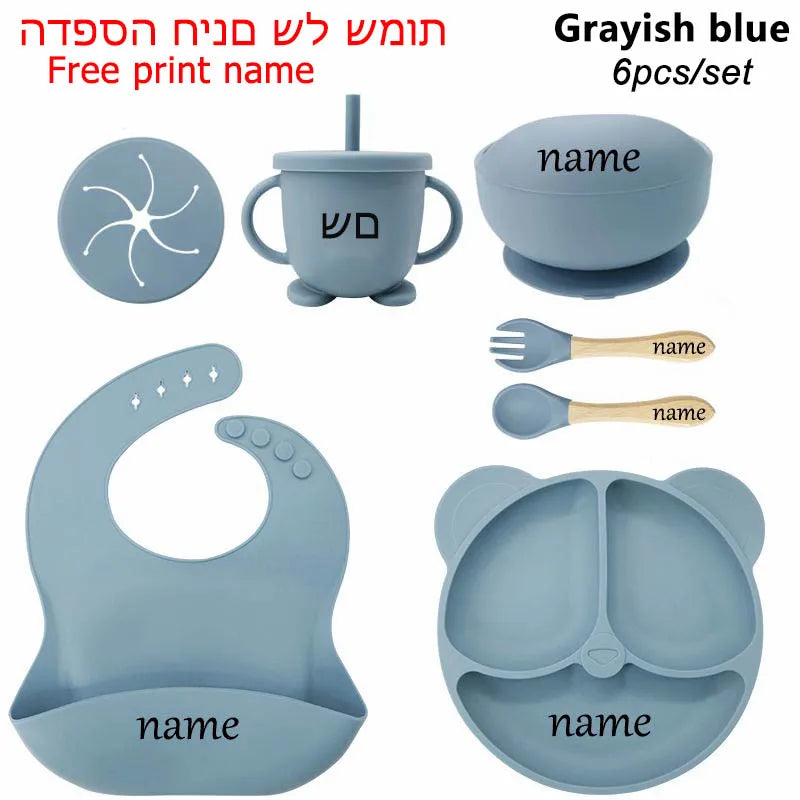 Baby Feeding Plate Sets Suction Bowl Silicone Plate for Kids 6Pcs Children T