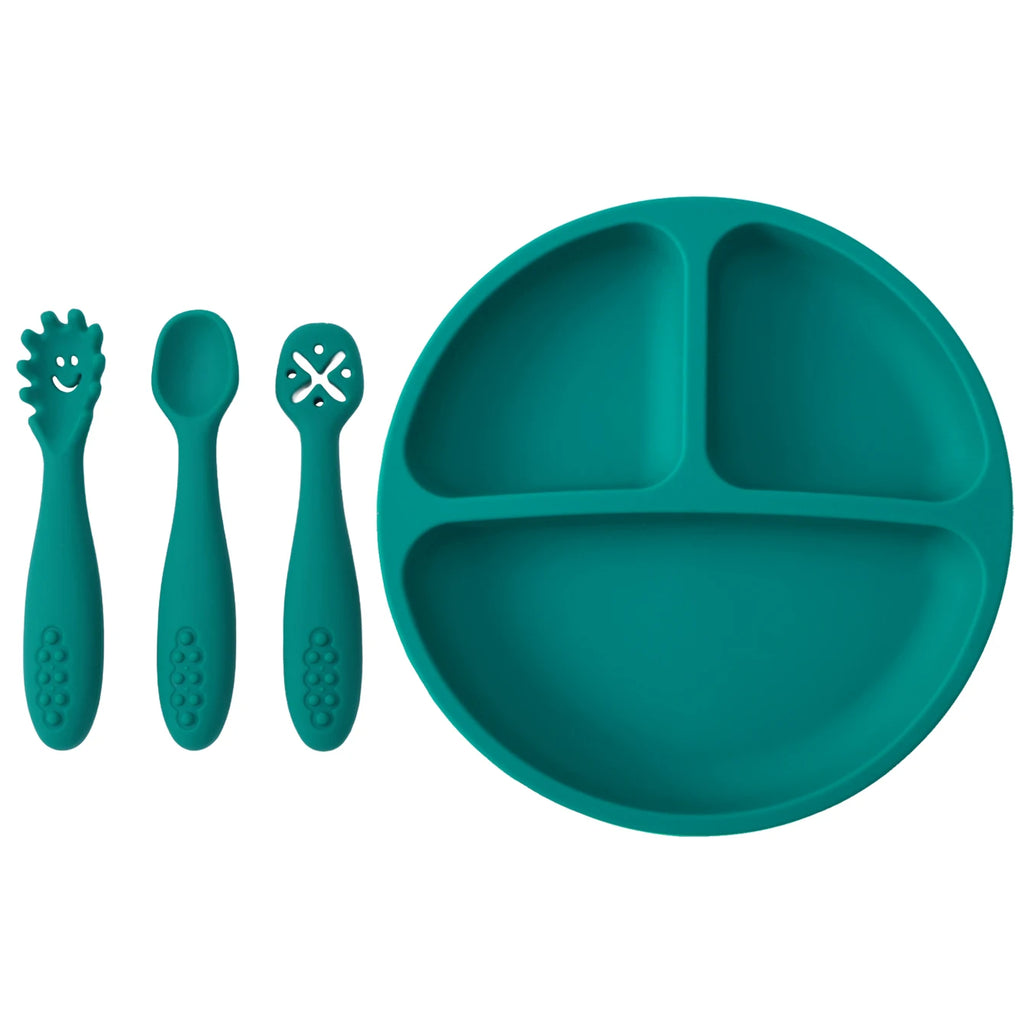 Color Kids 4PCS Silicone Baby Feeding Set BPA Free Suction Plate Training