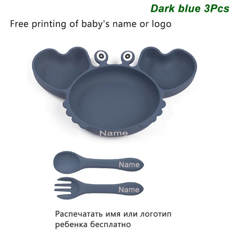 Crab Plate for Baby Silicone Tableware Suction Bowl Plate Tray Bibs Spoon