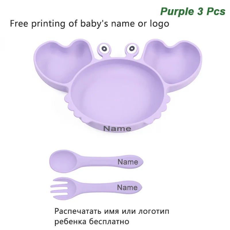 Crab Plate for Baby Silicone Tableware Suction Bowl Plate Tray Bibs Spoon