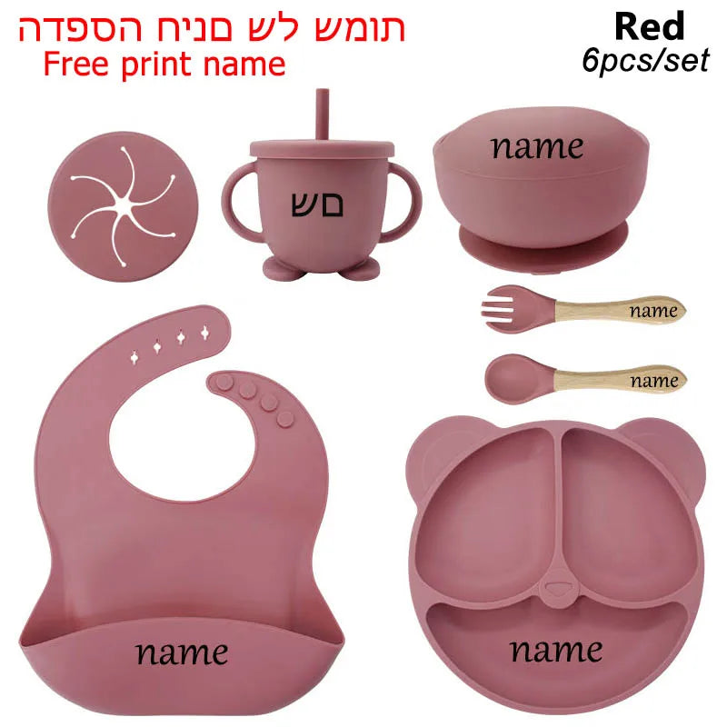 Baby Feeding Plate Sets Suction Bowl Silicone Plate for Kids 6Pcs Children T