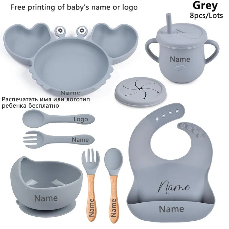 Crab Plate for Baby Silicone Tableware Suction Bowl Plate Tray Bibs Spoon