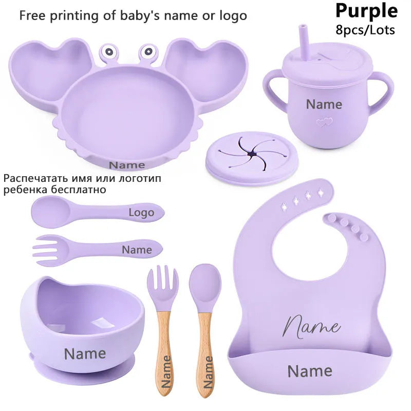 Crab Plate for Baby Silicone Tableware Suction Bowl Plate Tray Bibs Spoon