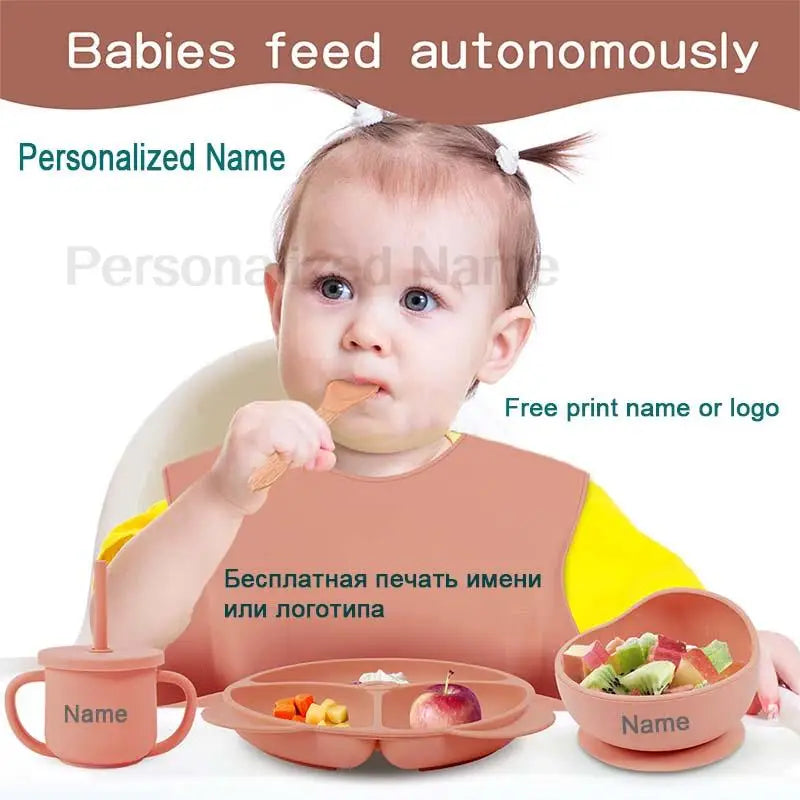 Baby Feeding Plate Sets Suction Bowl Silicone Plate for Kids 6Pcs Children T