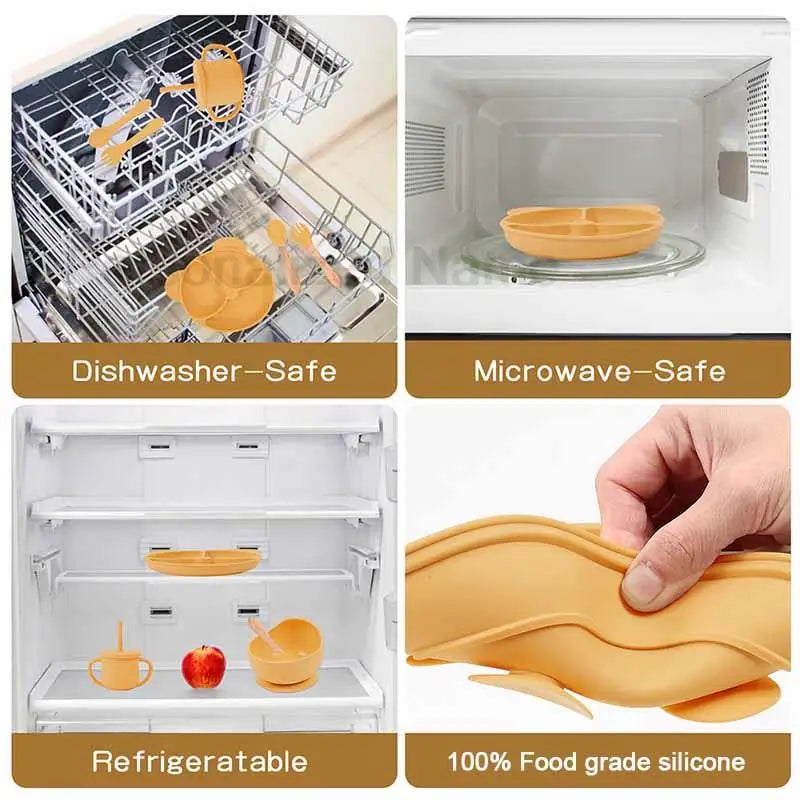 Baby Feeding Plate Sets Suction Bowl Silicone Plate for Kids 6Pcs Children T