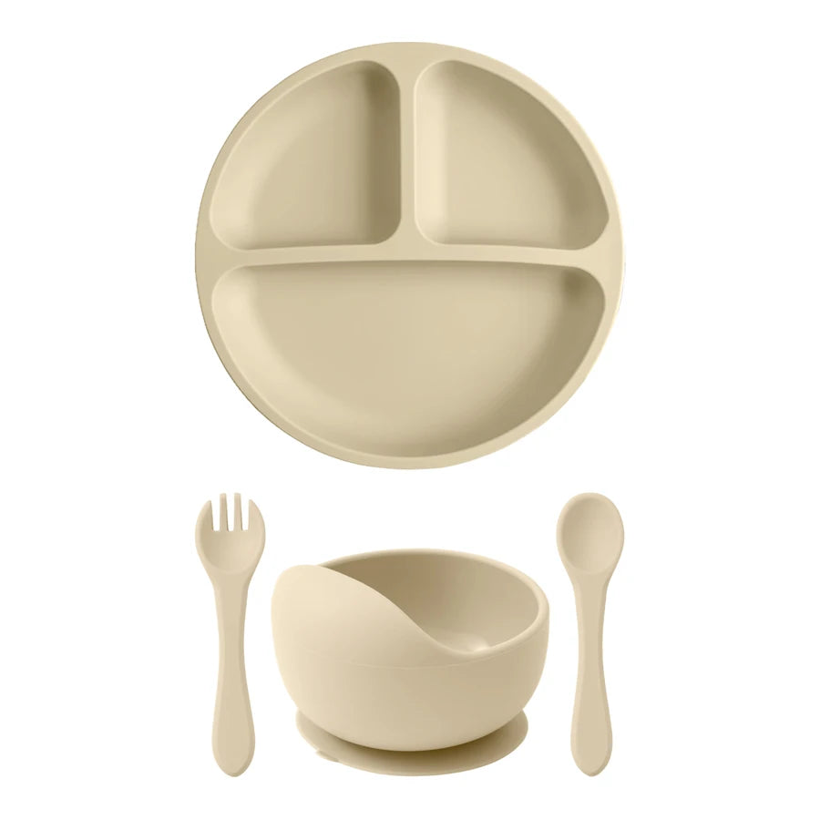 4PCS Silicone Baby Feeding Set BPA Free Suction Bowl Eating Training Spoon