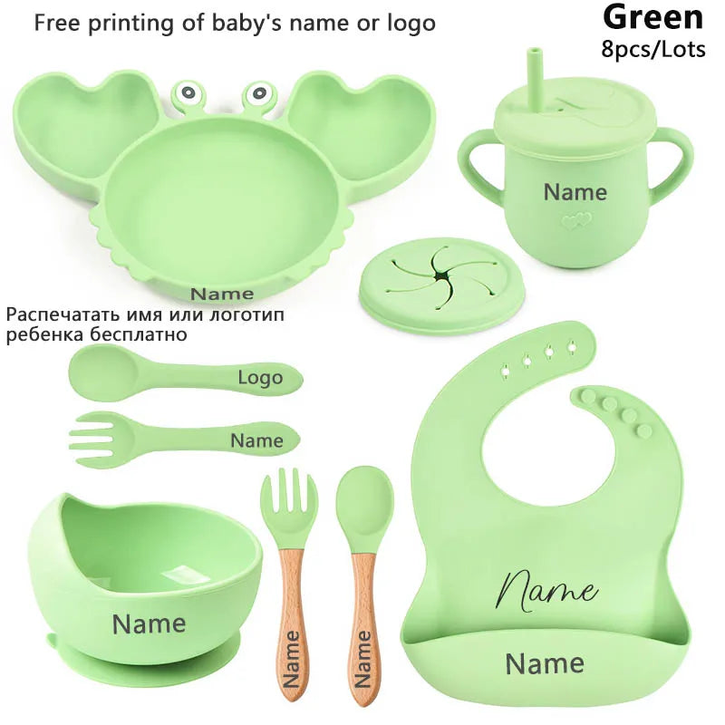 Crab Plate for Baby Silicone Tableware Suction Bowl Plate Tray Bibs Spoon