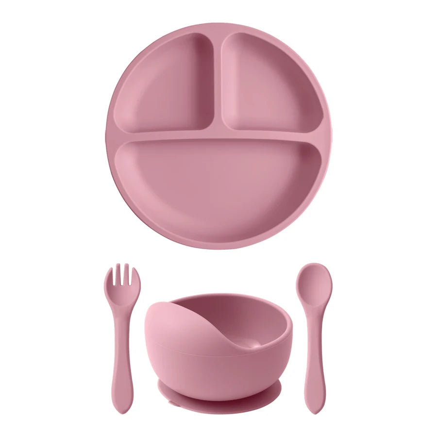 4PCS Silicone Baby Feeding Set BPA Free Suction Bowl Eating Training Spoon