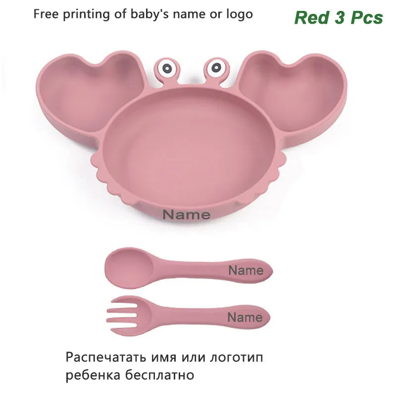 Crab Plate for Baby Silicone Tableware Suction Bowl Plate Tray Bibs Spoon