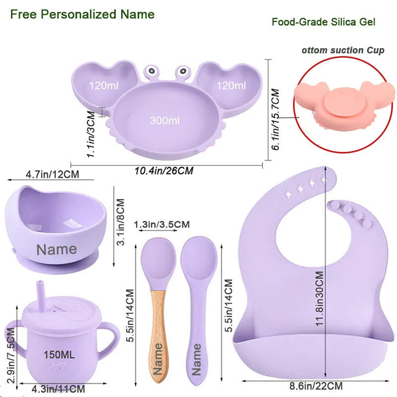 Crab Plate for Baby Silicone Tableware Suction Bowl Plate Tray Bibs Spoon