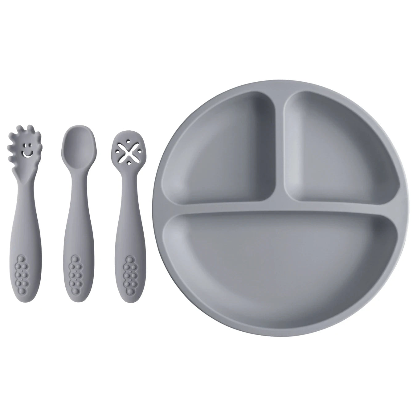 Color Kids 4PCS Silicone Baby Feeding Set BPA Free Suction Plate Training
