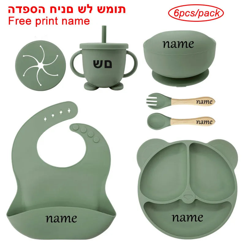 Baby Feeding Plate Sets Suction Bowl Silicone Plate for Kids 6Pcs Children T