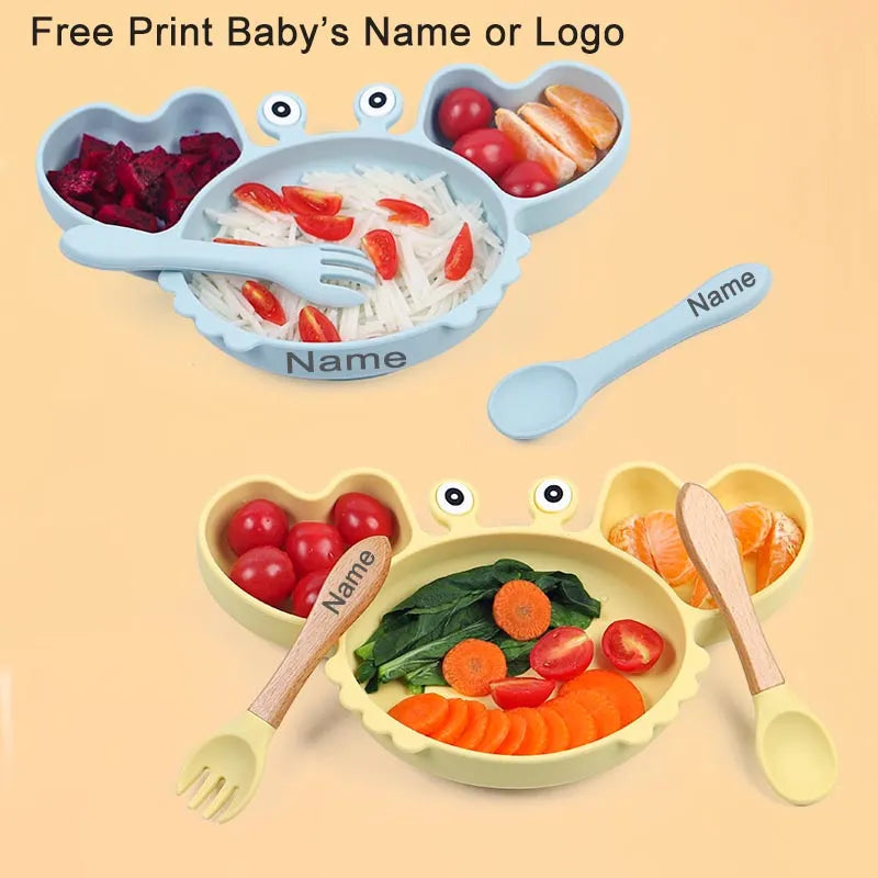 Crab Plate for Baby Silicone Tableware Suction Bowl Plate Tray Bibs Spoon