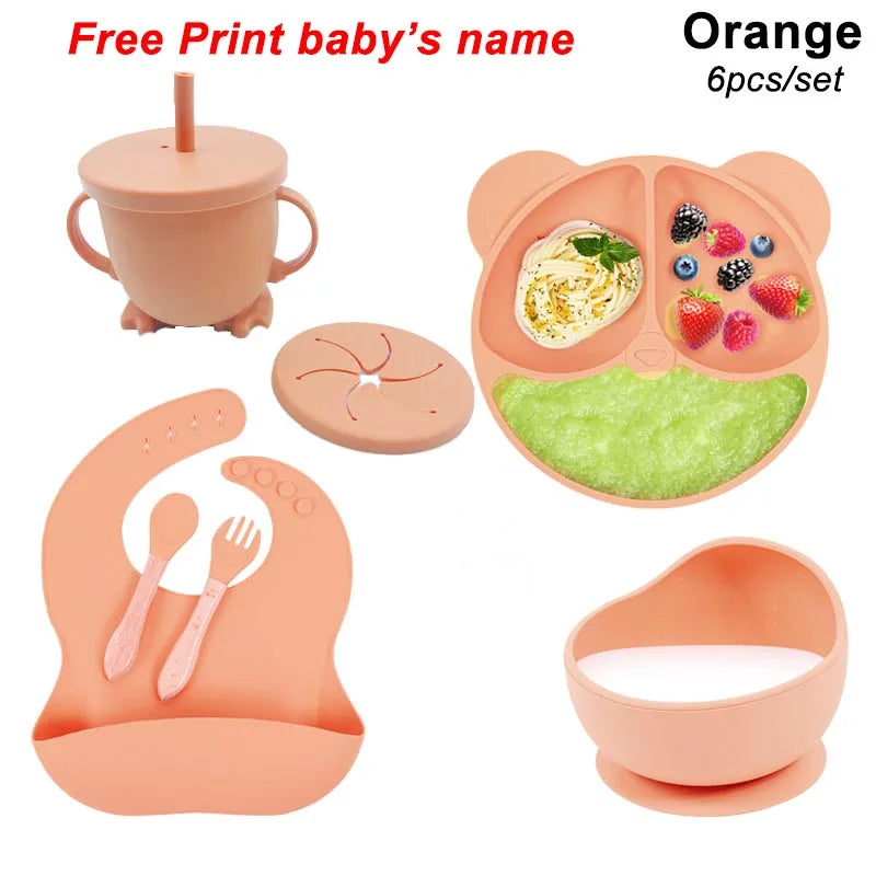 Baby Feeding Plate Sets Suction Bowl Silicone Plate for Kids 6Pcs Children T