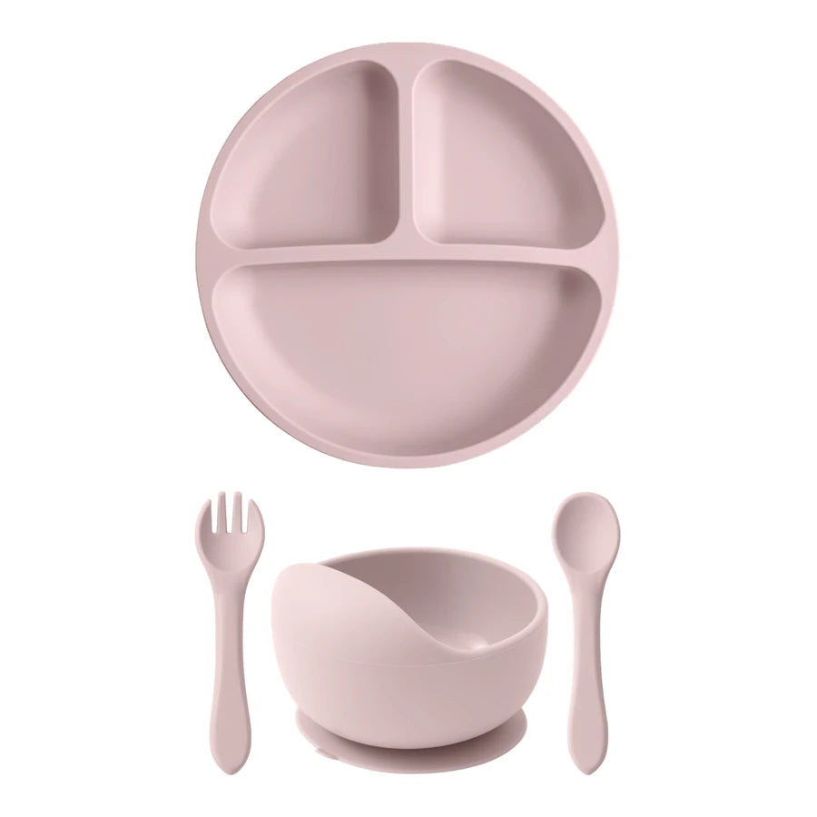 4PCS Silicone Baby Feeding Set BPA Free Suction Bowl Eating Training Spoon
