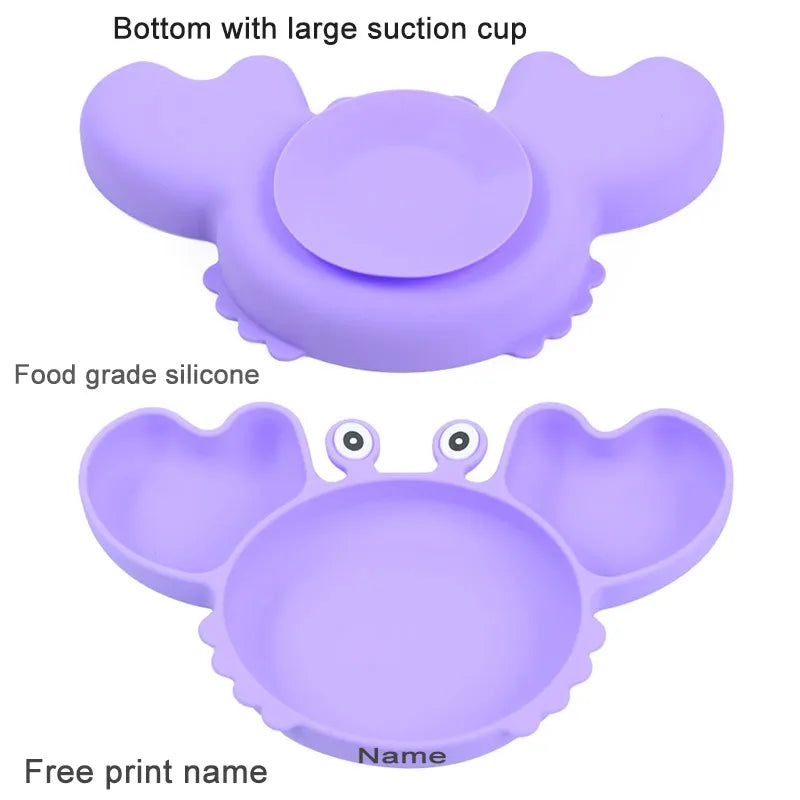 Crab Plate for Baby Silicone Tableware Suction Bowl Plate Tray Bibs Spoon