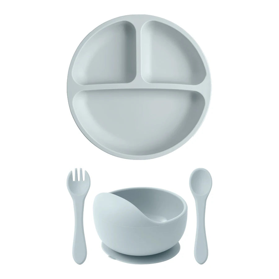 4PCS Silicone Baby Feeding Set BPA Free Suction Bowl Eating Training Spoon