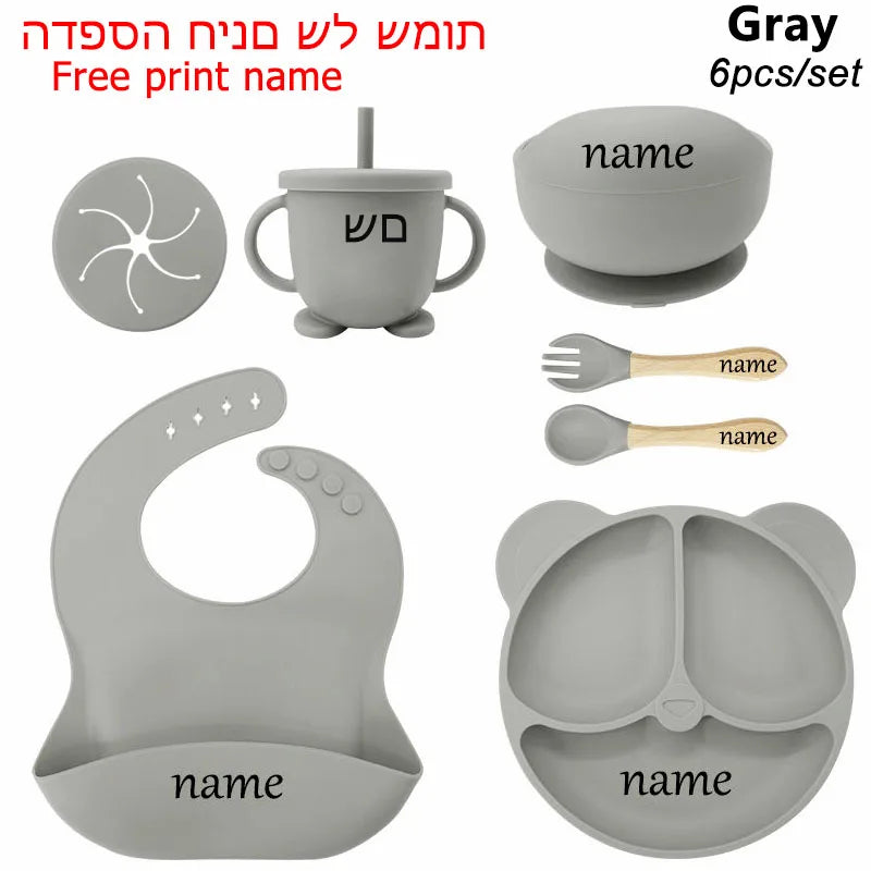 Baby Feeding Plate Sets Suction Bowl Silicone Plate for Kids 6Pcs Children T
