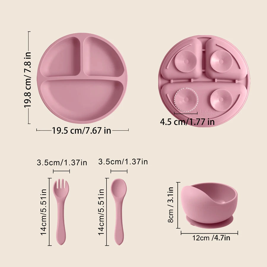 4PCS Silicone Baby Feeding Set BPA Free Suction Bowl Eating Training Spoon