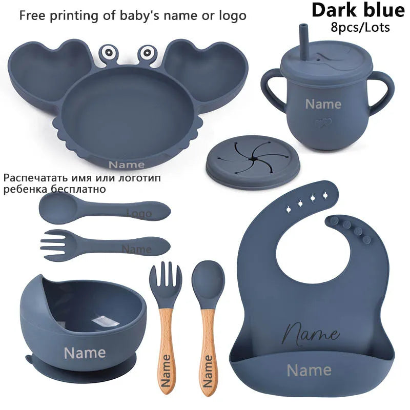 Crab Plate for Baby Silicone Tableware Suction Bowl Plate Tray Bibs Spoon
