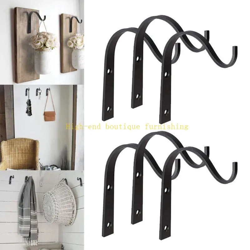 L9NB 10 Pcs for Creative Black Metal Hanging Wall Hooks Crochet Iron Hanger Rustic Home Decor for Hanging Lantern Planter Coa